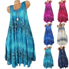Ladies Boho Beach Holiday Floral Sun Dresses Women Summer Loose Dress Plus Size