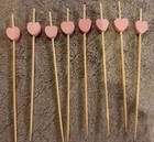 100 Natural Sustainable Bamboo Skewers Pink Heart Top Cocktail Picks Party