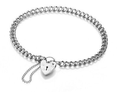 STERLING SILVER CHARM BRACELET CHILDS KIDS LADIES ROPE CURB CHAIN HEART  PADLOCK UK