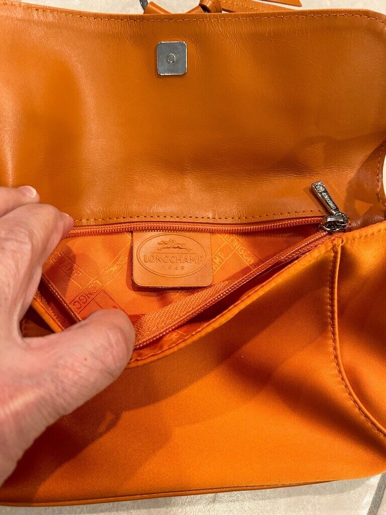 Longchamp small orange satin & leather one strap … - image 7