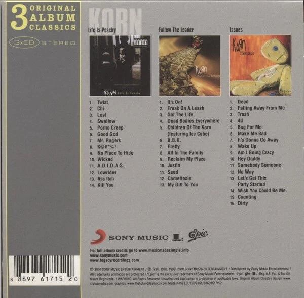 Korn 3 Original Album Classics 3-CD NEW SEALED Life Is Peachy/Follow The Leader+ Foto 2 de 4