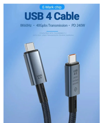 USB4 Kabel 40 Gbit/s 240W 8K Typ C auf C Thunderbolt 3/4 Schnellladekabel