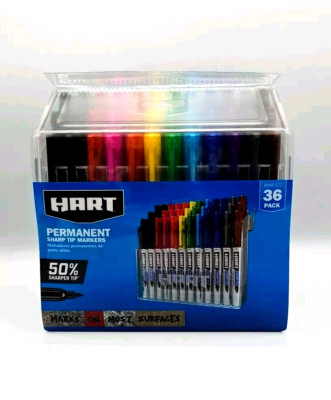 Hart Permanent Sharp Tip Markers Multi Color 36 Pack Set