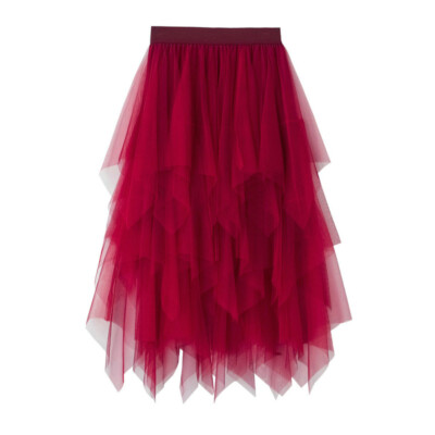 Qiribati Women's Mesh Tutu Skirt - High Waist, Irregular Ruffle Maxi Skirt, Layered Petticoat Style, One Size Fits Waist 23.6-31.5 Inch