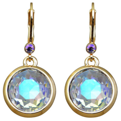 Kirks Folly Countess Crystal Leverback Earrings goldtone/violet ab