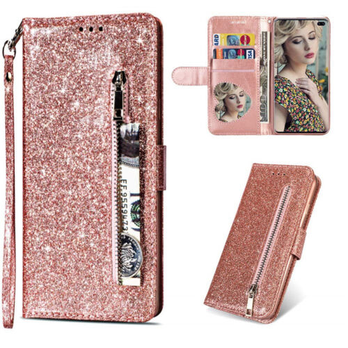 Glitter Leather Case for Samsung S25 S20 FE A14 S24 Zip Wallet Stand Phone Cover - Picture 34 of 40