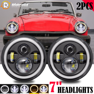 Pair 7'' Round LED Halo Headlights Turn Signal For MG MGB 1969-1980 Midget 70-79