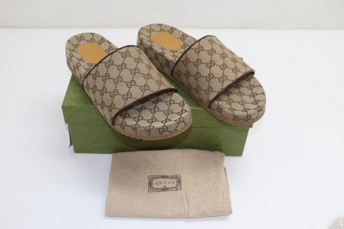 GG Canvas Slide Sandals Beige Ebony 