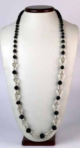 Vintage Black and Clear Glass Beaded Necklace - image 1