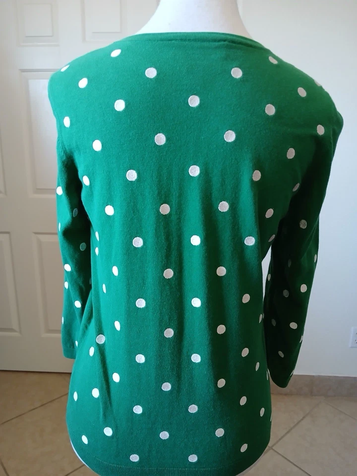 Suéter Cárdigan Verde Kelly Talbots Oprah Magazine S Blanco Lunares Preppy Foto 3 de 4