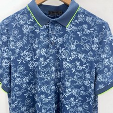 New G/Fore Large Golf Polo Peony Sketch Tech Jersey Floral Print Slate Blue