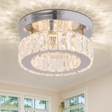 Modern Crystal Chandelier Mini Round Flush Mount Ceiling Light Fixture Small ...