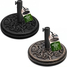 CAST IRON ROUND UMBRELLA PARASOL BASE STAND PATIO OUTDOOR GARDEN HEAVY DUTY ROSE