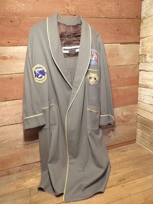 Vintage US Naval Academy BATHROBE Mens Gray Wool Navy Robe