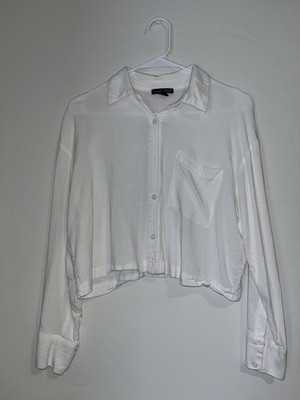 Moa Moa Cropped White Collar Shirt Size Medium Women s