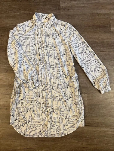 Abito Camicia Tory Burch Seta Cuore Medaglione e Catene Stampa Taglia 4 D18