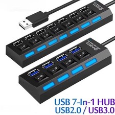 USB Hub 7 Port High Speed USB 2.0 Multi Splitter Adapter for PC Laptop Desktop