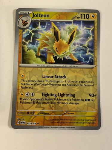Pokemon TCG 151 Reverse Holographic Jolteon 135/165 Near Mint