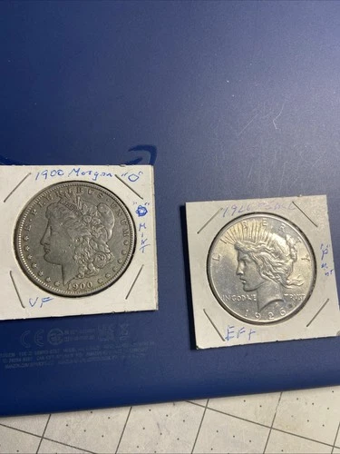 1900-O Morgan @1926 Peace Silver Dollars VF/ VF + Ungraded Circulated 2 Coins
