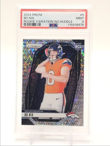 BO NIX 2024 PANINI PRIZM ROOKIE VARIATION NO HUDDLE BRONCOS RC PSA 9 Q0004