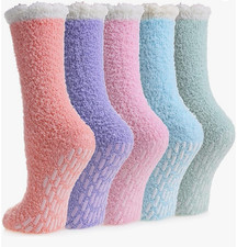 Non Slip Hospital Socks with Grips for Women Winter Warm Cozy Fuzzy Slip