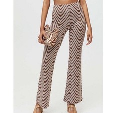 URBAN OUTFITTERS  Brown Beige Wavy Print Retro 70s Flare Wide Leg Pants, Size S