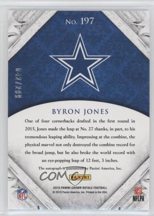2015 Panini Crown Royale Rookie Signature /299 Byron Jones #197 Rookie Auto RC - Image 2 of 2