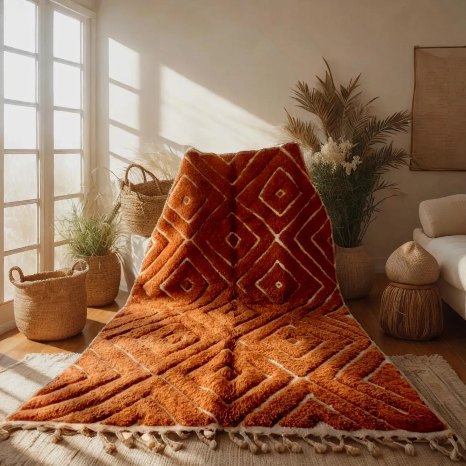 Modern Handmade Moroccan Berber Beni Ourain Wool Rug Luxury Design Carpet Rug