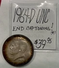 1964-D Kennedy Silver Half Dollar Coin UNC! End Cap Toning! ENN Coins