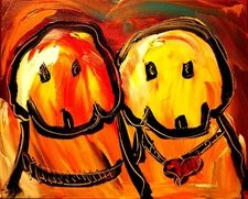TWO DOGS POP ART  PAINTING Impasto  Abstract   CANVAS ORIGINAL FO7T