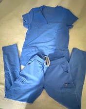 FIGS Technical Collection Women  s Scrub Set XS Blue Top  Jogger Pants