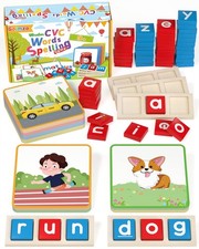 Wooden CVC Word Spelling Games, Preschool Kindergarten Learning Activities, M...