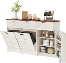 58.3" Rustic Kitchen Island Stora Cabinet, Tilt Out Trash Can