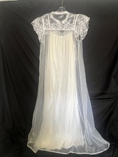 VTG Miss Elaine White Nightgown W Sheer Covering Sz Small Made In USA