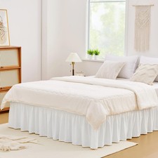 White Queen Size Bed Skirt 14 Inch Drop, Elastic Wrap Around Dust Ruffle Bed ...