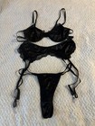 VTG Beautiful Black Satin Bra And Panties Set Size L