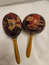 Cuban hand carved wooden maracas, vintage, set of 2