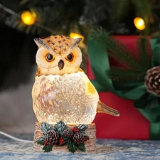 Christmas Snow Globe Owl Decorations with LED Lights  Swirling Glitter, Owl F...