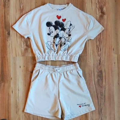 Disney 2-tlg Set T-Shirt & Shorts beige Gr. 158/164 Micky & Minnie Crop Top