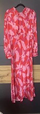 ASOS DESIGN high neck maxi satin tea dress in large red based pink floral Sz18