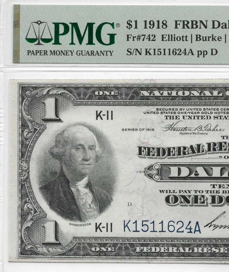 1918 $1 Federal Reserve Note  Dallas FR.740 PMG 40 EXTREMELY FINE Green Eagle - Image 3 of 4