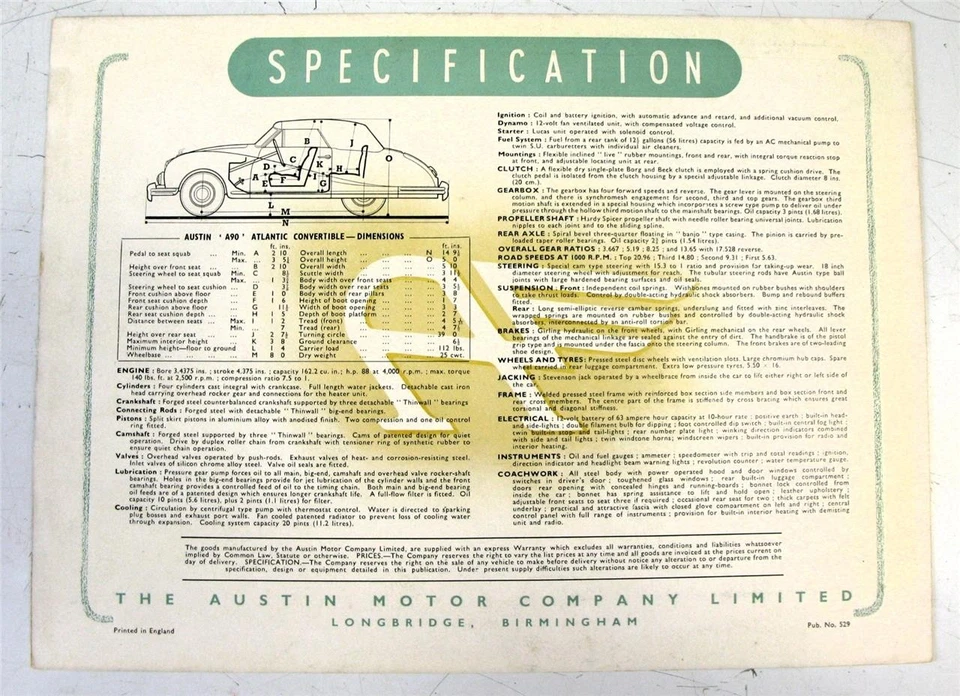 AUSTIN A90 Atlantic Car Sales Brochure c1948 #529 - Image 3 of 3