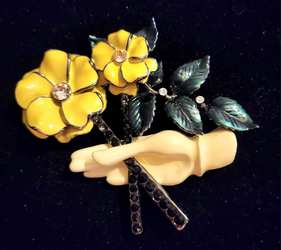 Broche de flores grande vintage RARA AVIS de Iris Apfel cristal sostenido a mano