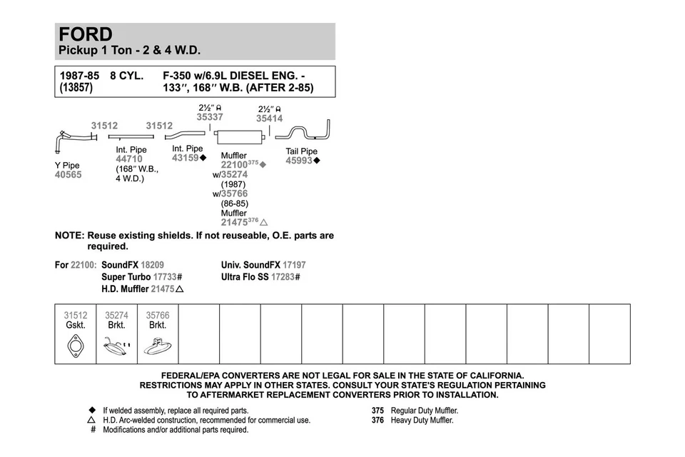 For Ford F-250 1985-1996 Walker 43159 Aluminized Steel Exhaust Intermediate Pipe Foto 4 de 4