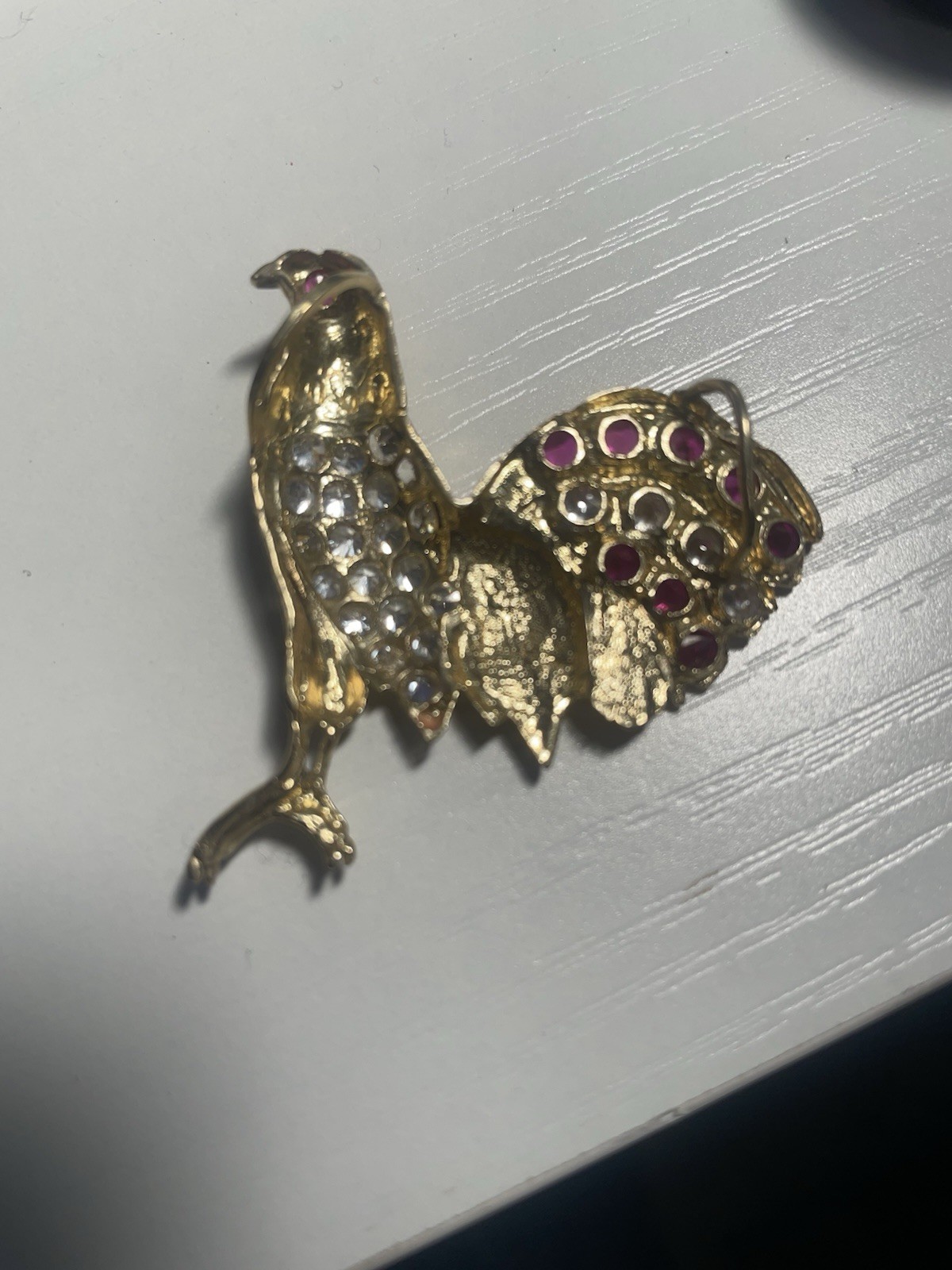 Ruby Lab Created Rooster Pendant Gold Plated - image 2