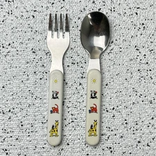 Vintage 80s Childrens Toddler Flatware Spoon Fork Animals Panda Money Giraffe