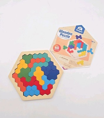 Coogam Wooden Hexagon Puzzle for Kid Adults - Shape Pattern Block