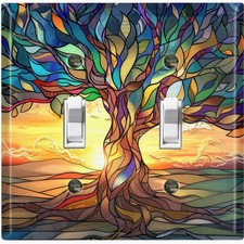 Metal Light Switch Outlet Cover Wall Plate Sun Tree Stained Glass PRINT FOS109