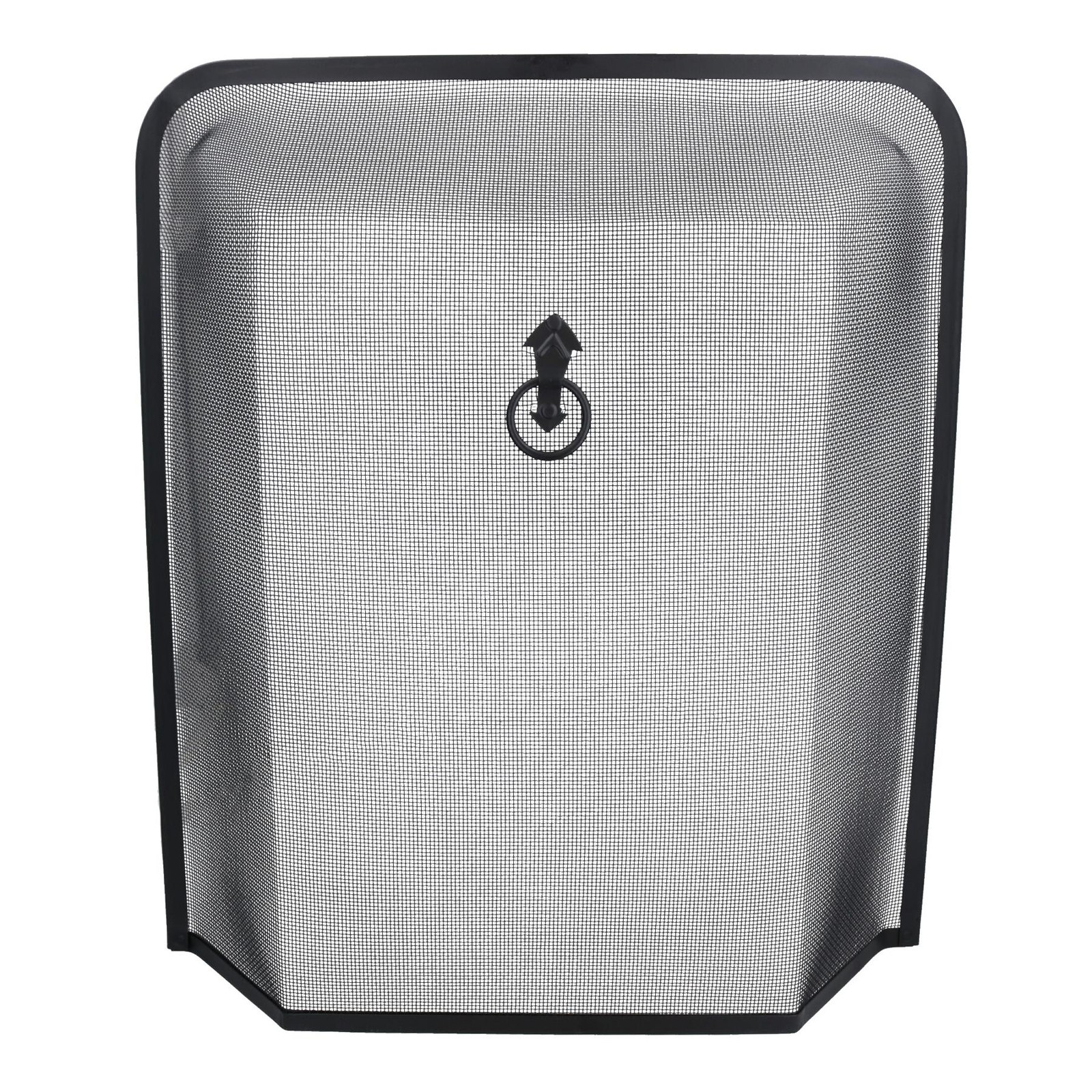Black Metal Fire Spark Guard Screen Fine Mesh with Black Pull Ring Free Standing