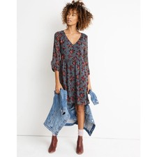 Madewell Moonblossom Ruffle-Sleeve Dress in Winter Orchid NWT Sz 6 Fall